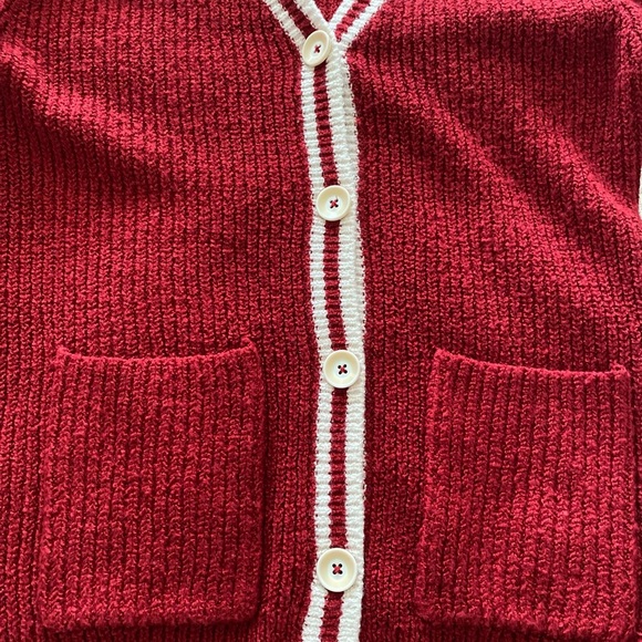 Zara Kids Blazer Cardigan Red w/ White Stripes V-neck Buttons Size 13-14/164 - Picture 5 of 5